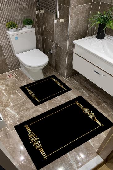 Siyah Zemin Gold Desenli Kalın Klozet Takımı