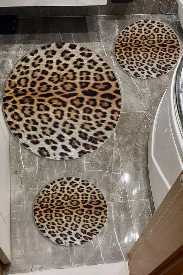 Leopar Model Dot Taban Üçlü Paspas Seti