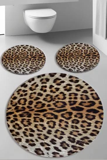 Leopar Model Dot Taban Üçlü Paspas Seti