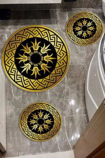 Evperest Gold Siyah Dot Taban Üçlü Paspas Seti