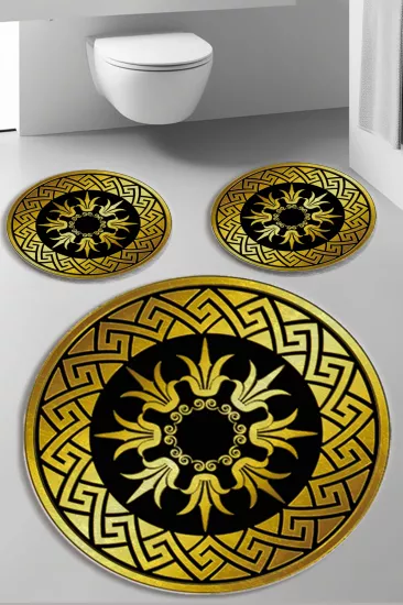 Evperest Gold Siyah Dot Taban Üçlü Paspas Seti