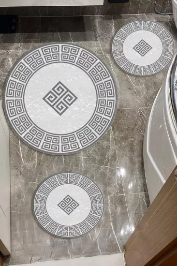 Evperest Gri Key Dot Taban Üçlü Paspas Seti