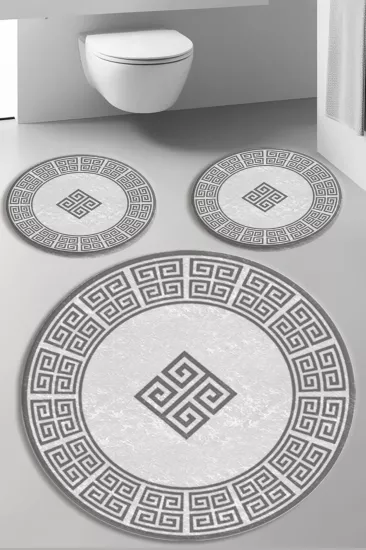 Evperest Gri Key Dot Taban Üçlü Paspas Seti