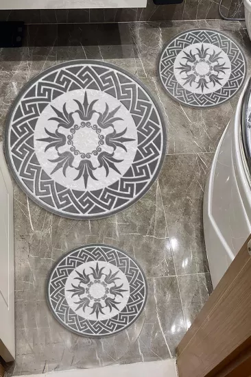 Evperest Gri Dot Taban Üçlü Paspas Seti