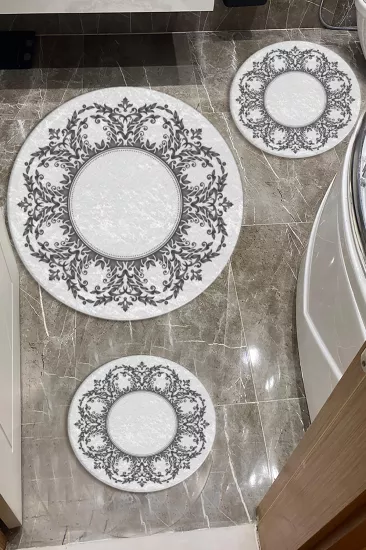 Evperest Gri Dot Taban Üçlü Paspas Seti