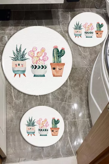 Evperest Saksıda Kaktüsler Üçlü Paspas Seti