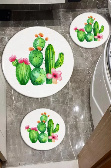 Evperest Kaktüsler Üçlü Paspas Seti