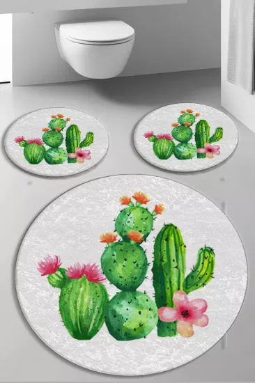 Evperest Kaktüsler Dot Taban Banyo Paspas Seti