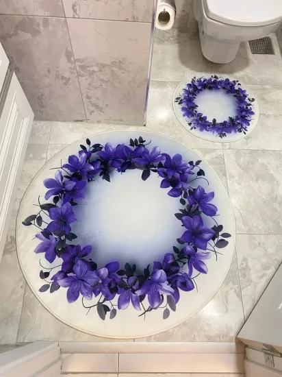 Evperest Premium Mor Çiçekli Banyo Paspas Seti Kalın Kalite